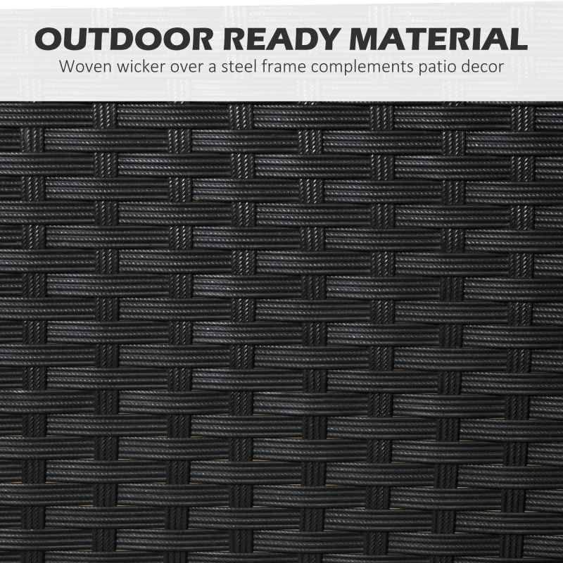 Outsunny 4 Seater Rattan Dining Set with Cushions, Wood Effect Metal Top Table with Umbrella Hole, PE Rattan Garden Furniture Set, Outdoor Dining Table and Chairs for Patio, Balcony, Lawn, Black