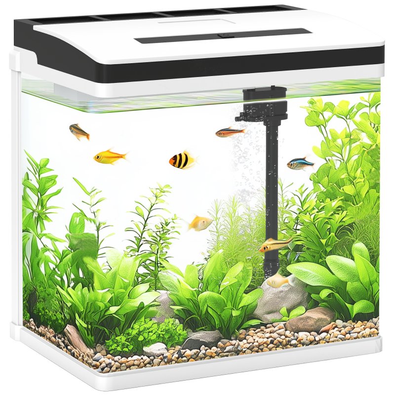 PawHut Aquarium, 13L Glass Fish Tank with Filter, LED Lighting, Water Pump, for Bettas, Guppies, Mini Parrot Fishes, Shrimp, Goldfish, 29 x 20 x 30.5cm