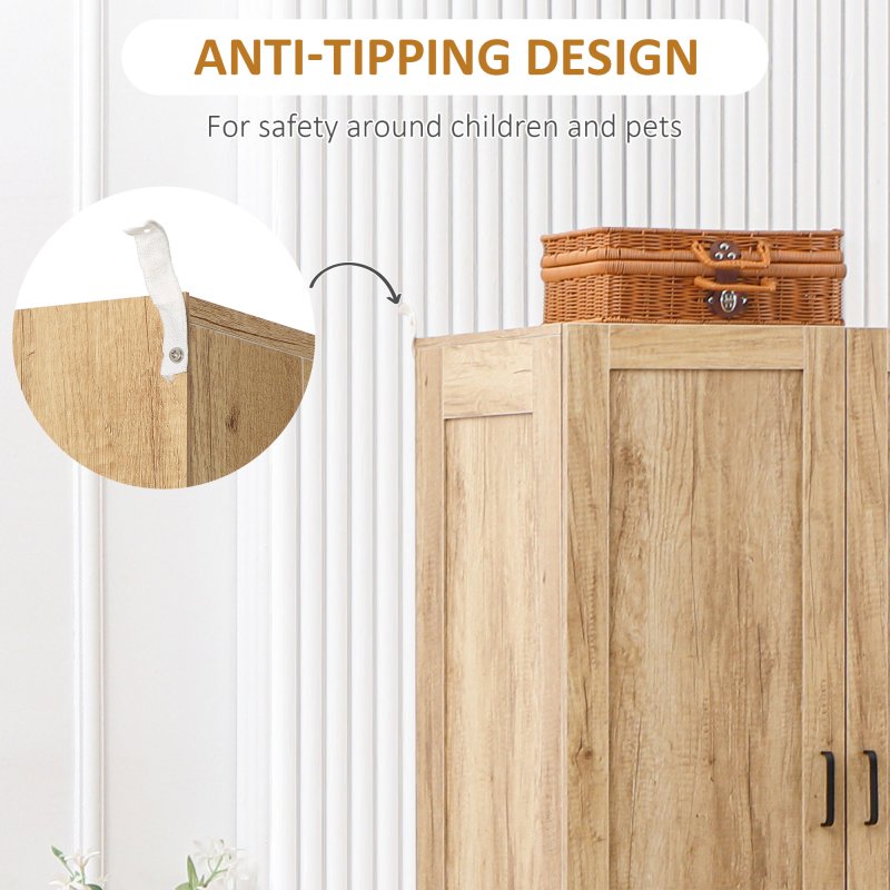 HOMCOM 2 Door Wardrobe, Modern Wardrobe with 2 Drawers and Hanging Rail for Bedroom, Flats, Natural