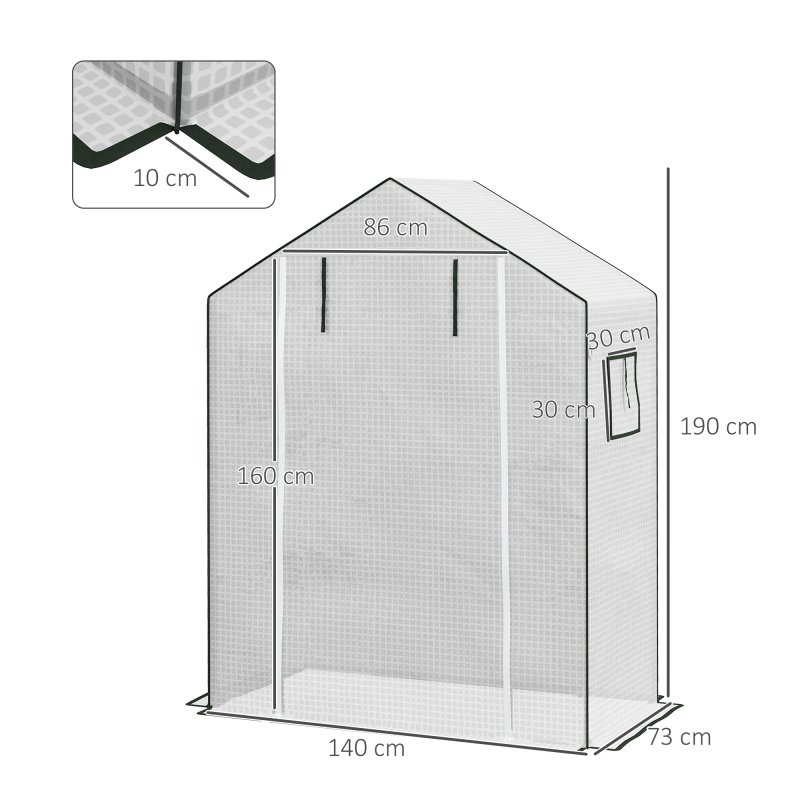 Outsunny Walk-in Greenhouse Cover Replacement with Roll-up Door and Mesh Windows, Reinforced PE Hot House, Cover COVER ONLY, 140 x 73 x 190cm, White