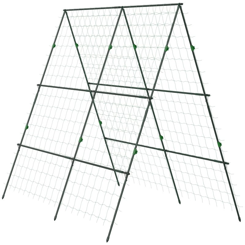 Outsunny Garden Cucumber Trellis for Climbing Plants, A-Frame Trellis Plant Support with Climbing Net, DIY Adjustable Cucumber Support Frame for Raised Bed, Vegetables, Flowers, Fruit, Green