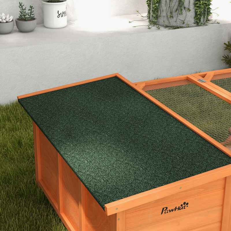 PawHut Rabbit Hutch Outdoor Guinea Pig Hutch with Run Small Animal Off-ground Duck House Hideaway Backyard with Openable Roof 125.5 x 100 x 49cm Orange