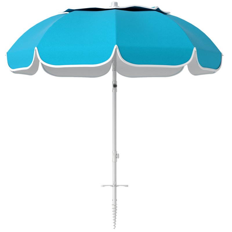 Outsunny 2m Beach Umbrella Portable with Sand Anchor, Adjustable Height & Tilt Beach Parasol with Carry Bag, UPF50+ UV Protection Sunshade Shelter, Blue
