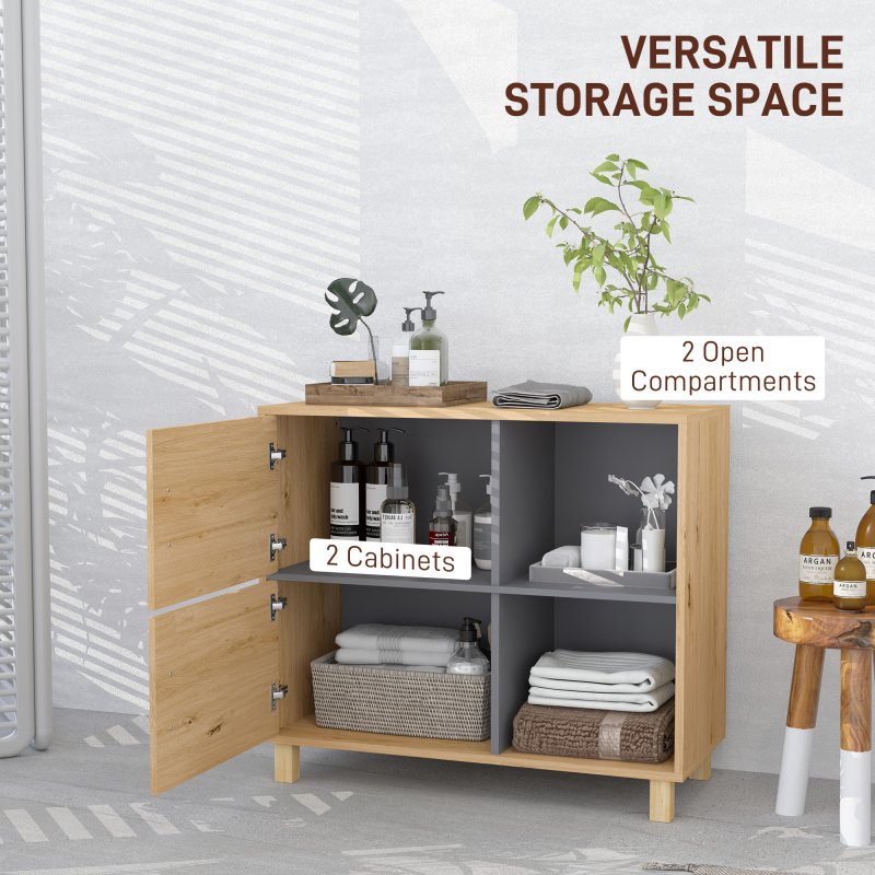 HOMCOM Bathroom Storage Unit, Bathroom Storage Cabinet, Freestanding Bathroom Cabinet with Open Compartments and Double Doors