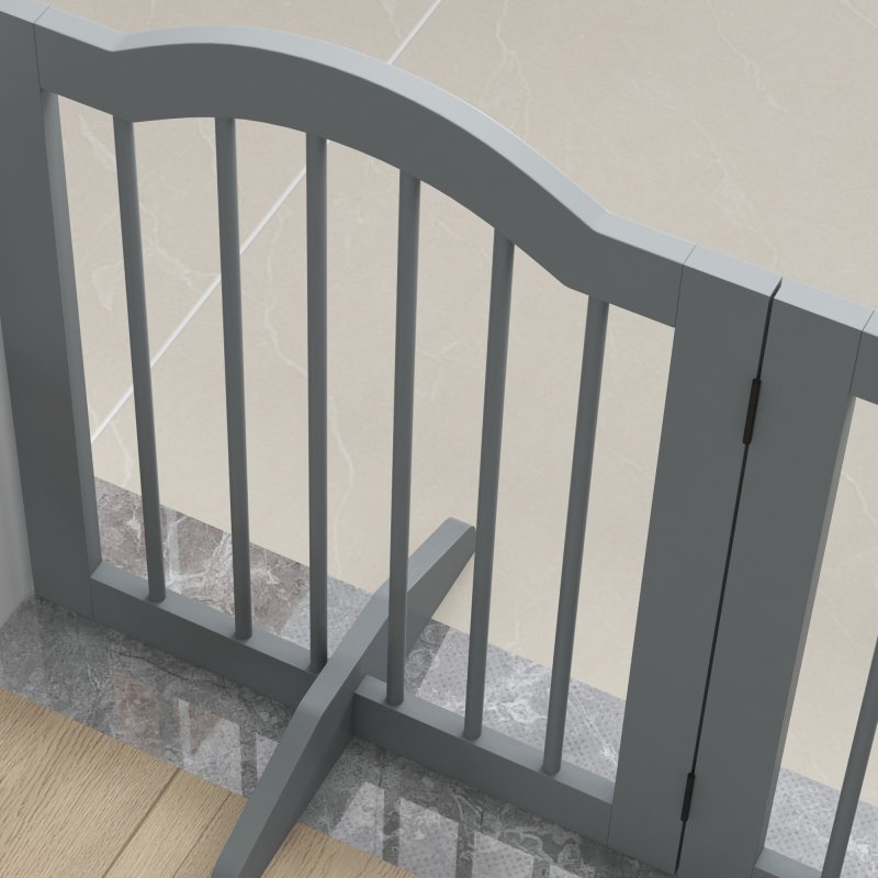 PawHut Freestanding Pet Gate Wooden Dog Gate with Support Feet Foldable Pet Fence Safety Barrier for the House Doorway Stairs Light Grey