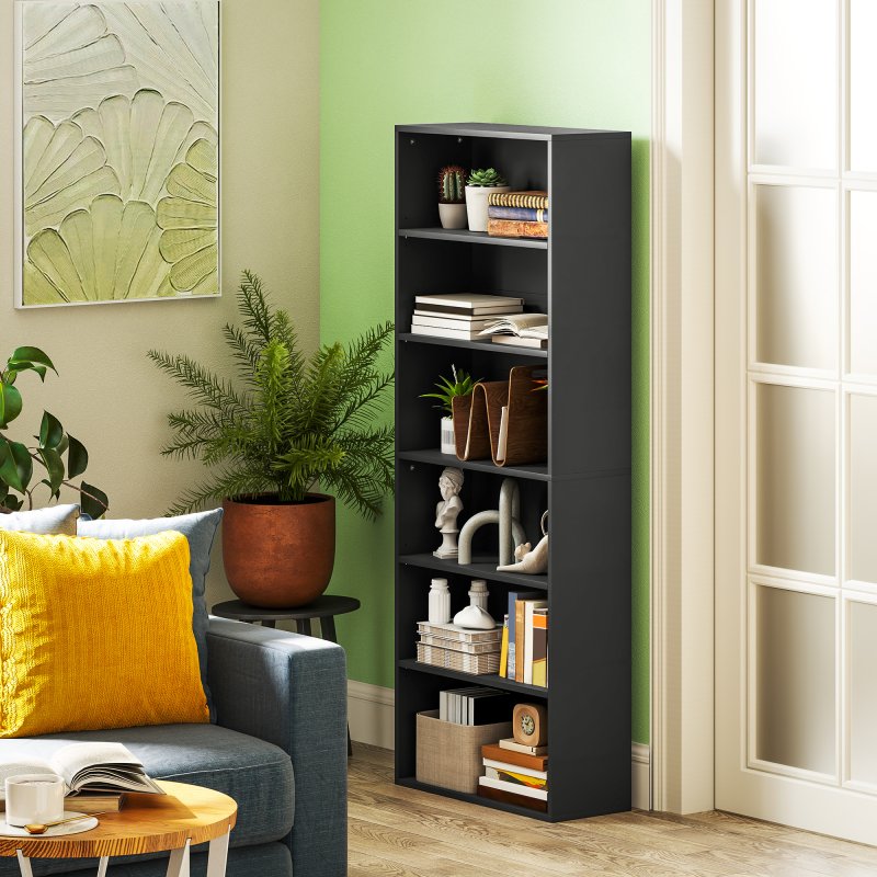 HOMCOM 6 Tier Bookshelf, Freestanding Bookcase with Adjustable Shelves, Display Storage Unit for Living Room, Bedroom, Study, 60 x 24 x 158.5 cm