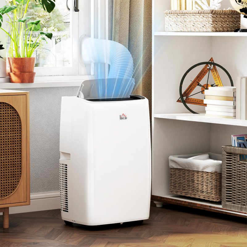 HOMCOM 14000 BTU Air Conditioning Unit, 3-in-1 Portable Air Conditioner, Dehumidifier, Cooling Fan with 24H Timer On/off, 2 Speeds, Remote Control, LED Display, 24H Timer, Window Venting Kit, 40m²