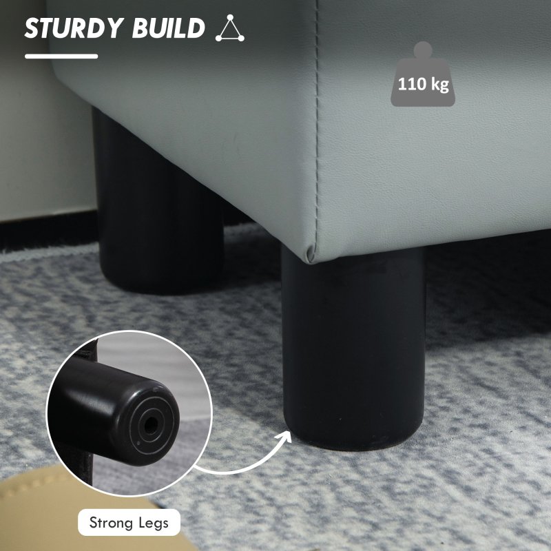 HOMCOM Faux Leather Footstool, Small Foot Rest, Rectangle Sofa Stool for Bedroom Living Room, Grey