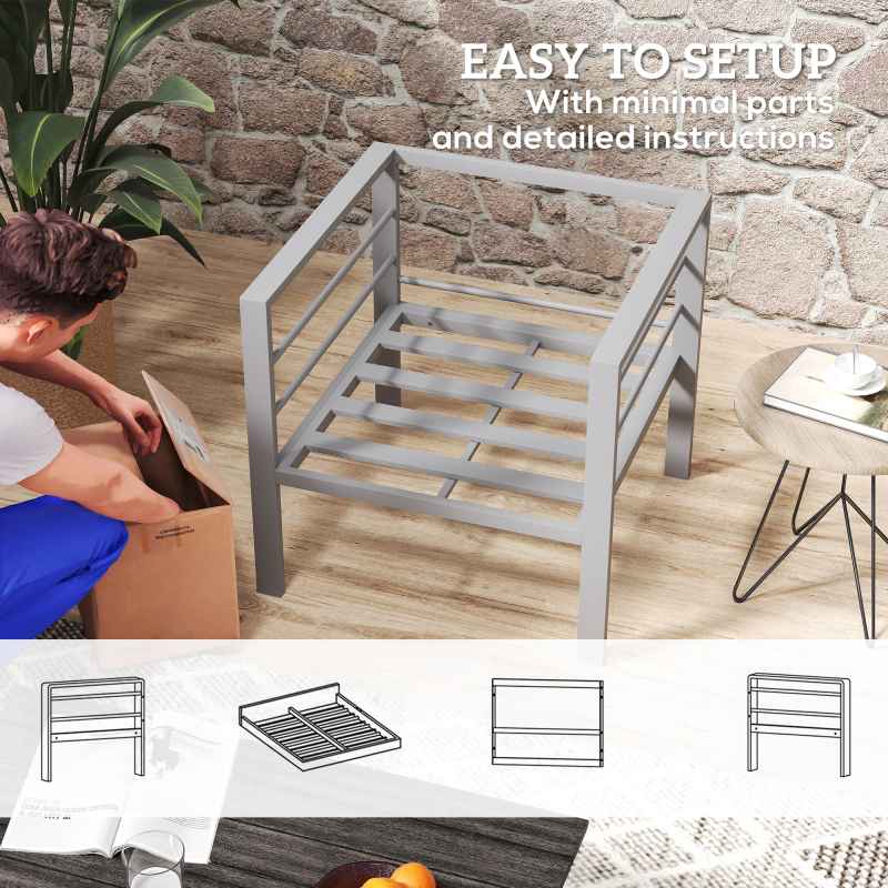 Outsunny Garden Sofa, All-Weather Garden Single Sofa with Removable Cushions, Metal Frame Outdoor Furniture for Balcony, Charcoal Grey