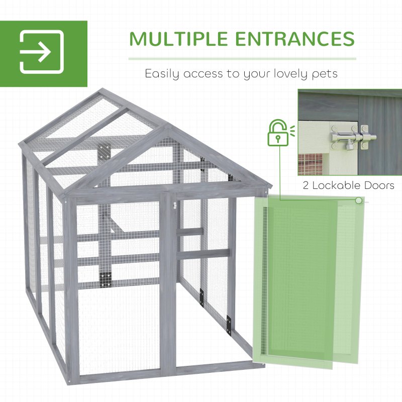 PawHut Large Chicken Run, Wooden Chicken Coop, Pet Playpen w/ Combinable Design - Grey