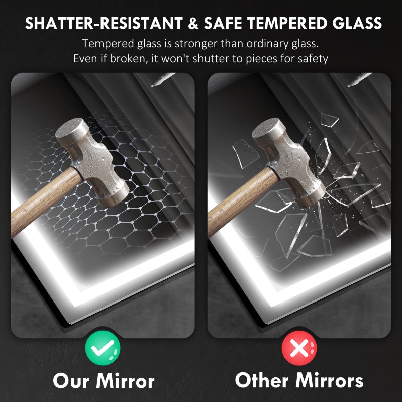 HOMCOM Bluetooth Bathroom Mirror with LED Lights, Illuminated Backlit Wall Mounted Vanity Mirror with 3 Colours Dimmable, Demister Pad, Memory Function, Touch Sensor, IP44