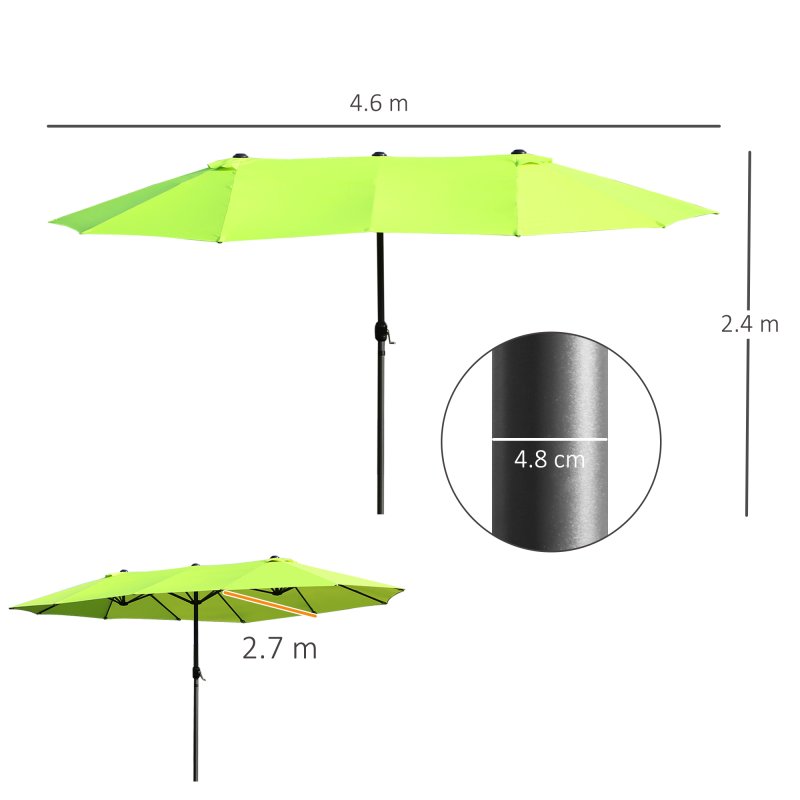 Outsunny 4.6m Large Garden Parasol Double-Sided Sun Umbrella Patio Market Canopy Shade Outdoor Lime Green - NO BASE