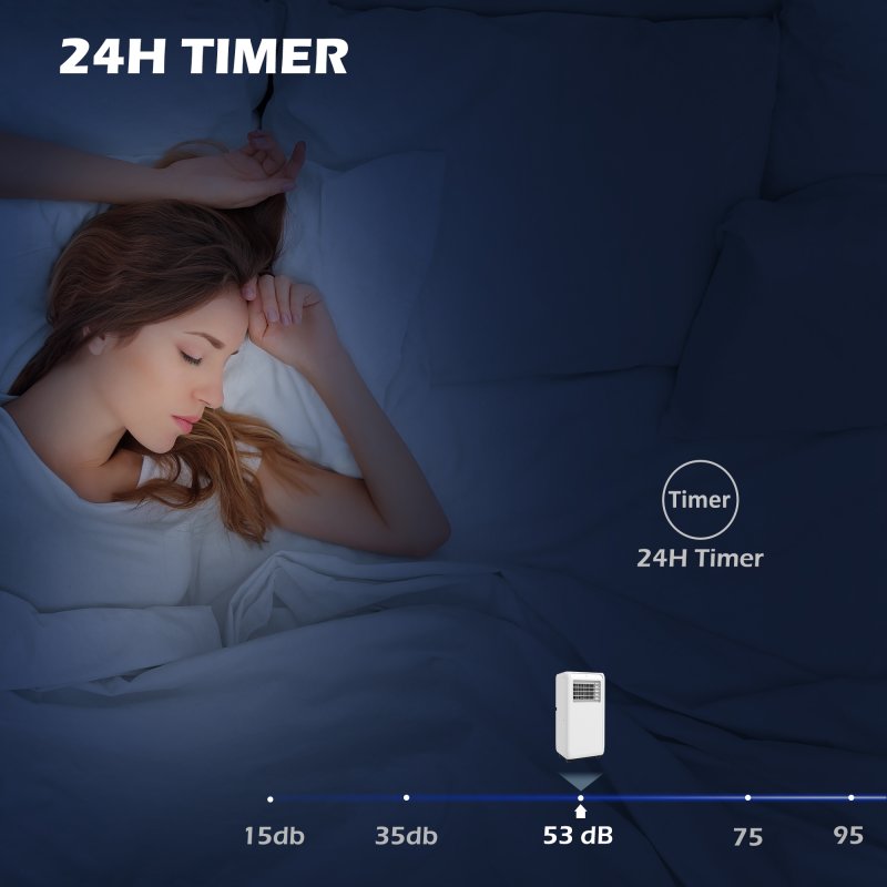 HOMCOM 7000 BTU Air Conditioning Unit, 3-in-1 Portable Air Conditioner, Dehumidifier, Cooling Fan with 2 Speeds, Remote Control, Digital Display, 24H Timer, Window Venting Kit, 26m²
