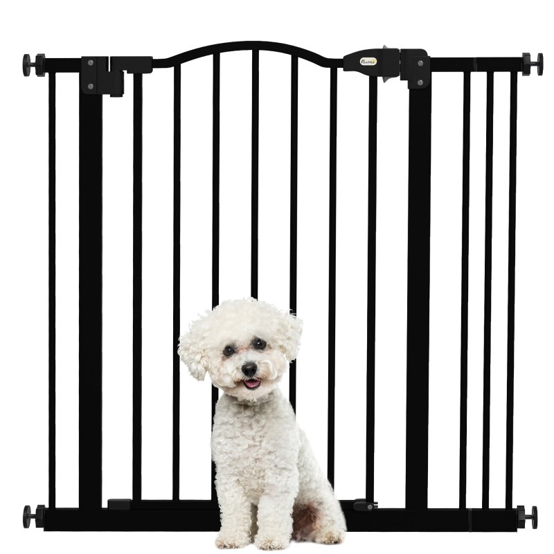 PawHut Pressure Fit Dog Stair Gate No Drilling Safety Gate Auto Close for Doorways, Hallways, 74-87cm Adjustable, 78cm Tall, Black