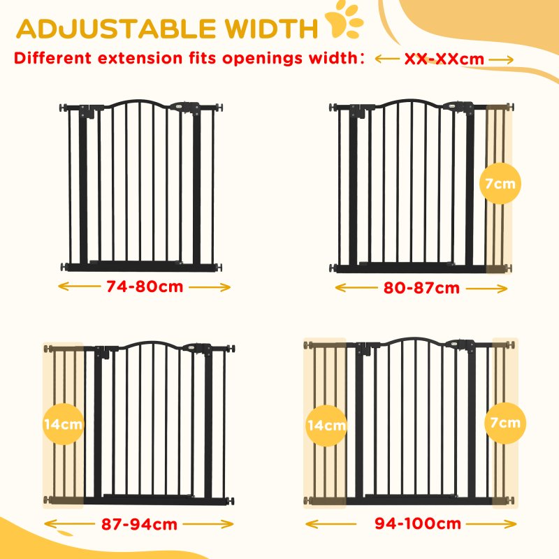PawHut Pressure Fit Dog Stair Gate No Drilling Safety Gate Auto Close for Doorways, Hallways, 74-100cm Adjustable, 78cm Tall, Black
