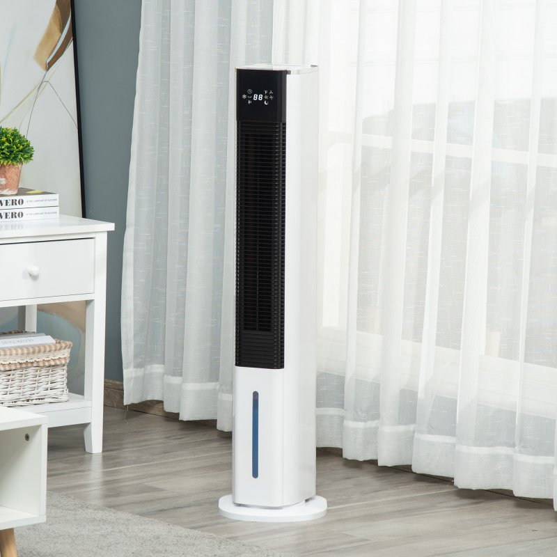 HOMCOM Portable Air Cooler, 6L Tank with 3 Ice Packs, Oscillating Evaporative Air Cooler Fan with 3 Modes & Speed, 10H Timer, Detachable & Washable Filter, LED Display & Remote Control for Home, White