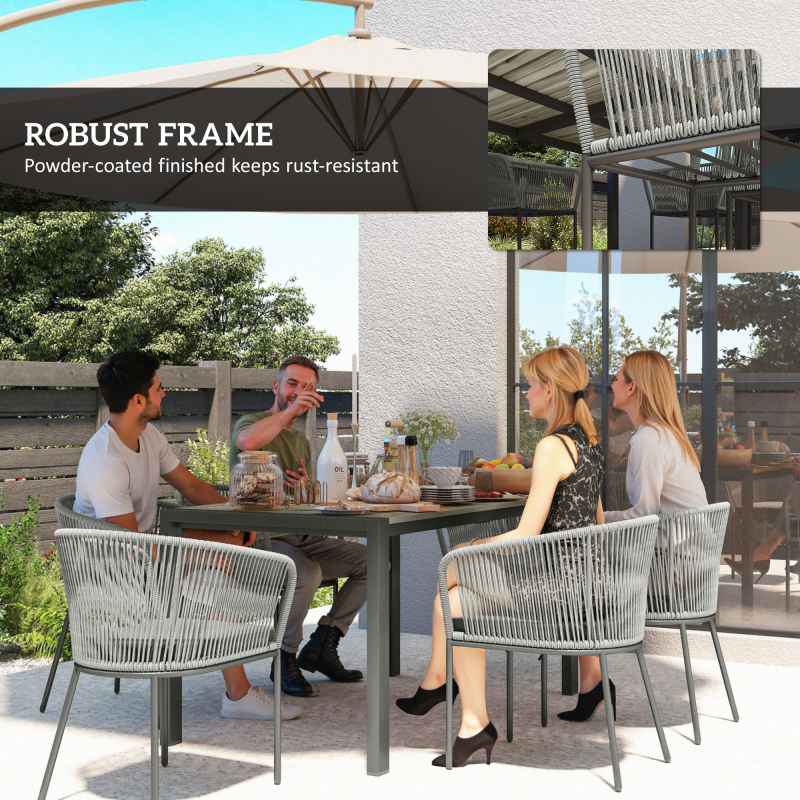 Outsunny Rattan Dining Set, 6 Seater Rattan Garden Furniture Set with Acacia Wood Top Rectangle Table, 6 Chairs, Washable Seat Cushions, for Outdoor, Patio, Conservatory, Grey
