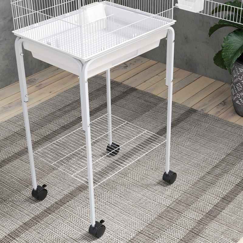 PawHut Bird Cage Budgie Cages for Finch Canary Parakeet with Stand Wheels Slide-out Tray Accessories Storage Shelf, White 46.5 x 36 x 124 cm