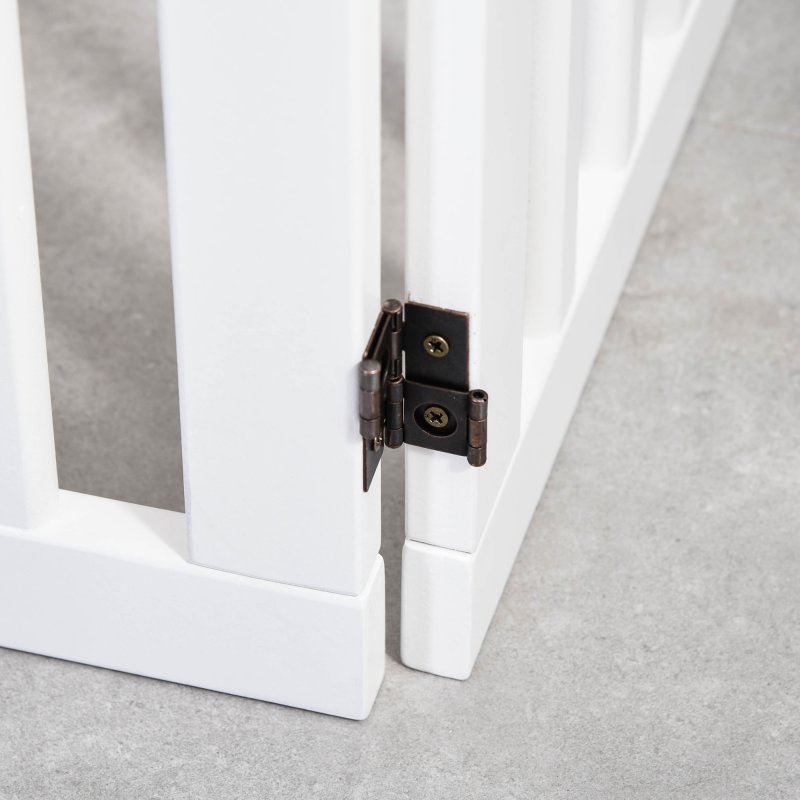 PawHut Freestanding Pet Gate 4 Panel Dog Barrier Folding Safety Fence with Support Feet up to 204cm Long 75cm Tall for Doorway Stairs, White