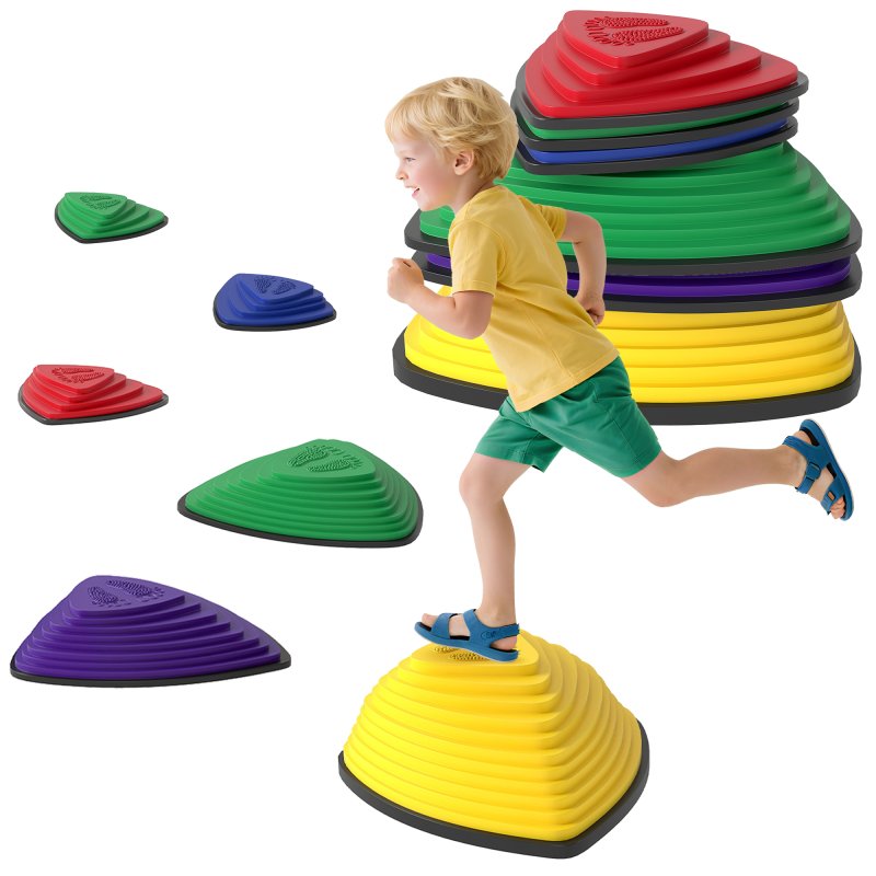 AIYAPLAY Stepping Stones for Kids, 6 Pieces Balance Stones with Non-Slip Wrapping Strips, Outdoor Indoor Stackable Sensory Toys Obstacle Course for Balance and Motor Skills