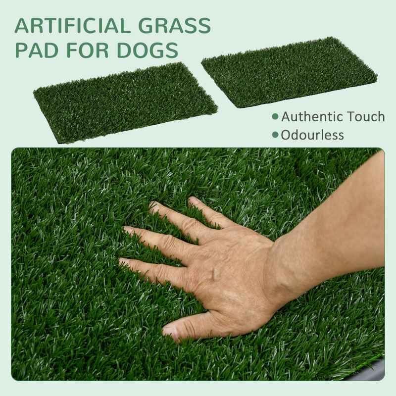 PawHut Dog Toilet, Artificial Grass for Dogs with Tray for Potty Training Indoor Outdoor Use, Puppy Dog Grass Pad Easy to Clean, 2 Packs, 67 x 41cm, Green
