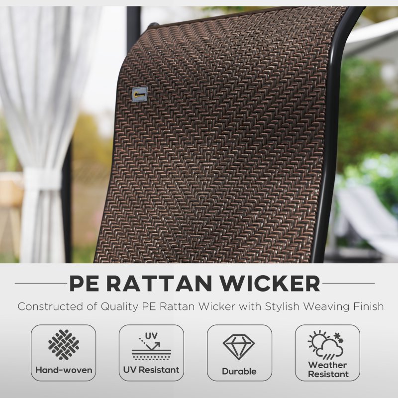 Outsunny Set of 4 Outdoor Wicker Folding Chairs, Patio PE Rattan Dining Armrests Chair set with 7 Levels Adjustable Backrest, for Outdoors, Camping, Dark Brown