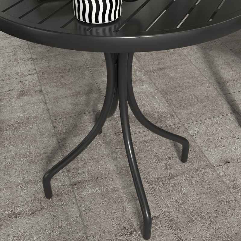 Outsunny  66cm Garden Side Table, Round Bistro Coffee Table, Outdoor Patio Table with Steel Frame and Slat Tabletop for Balcony and Porch, Black