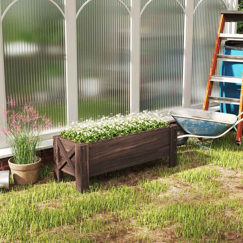 Outsunny 58L Garden Raised Bed Planter Grow Containers for Outdoor Patio Plant Flower Vegetable Pot Fir Wood, 100 x 36.5 x 36 cm, Carbonized Colour