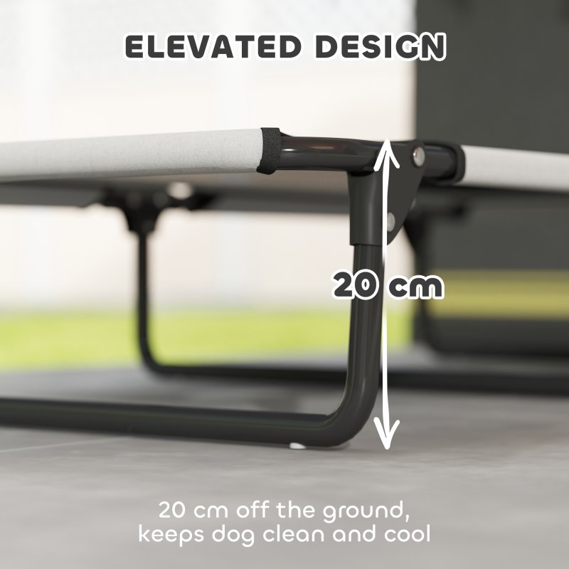 PawHut Raised Dog Bed, Portable Elevated Pet Cot with Breathable Mesh for Indoor Outdoor, for Large Dogs, 107 x 61 x 20 cm, Light Grey
