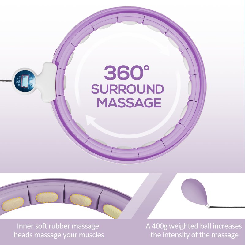 SPORTNOW Smart Weighted Hula Hoop for Adults, Hula Ring with 16 Detachable Knots, 360 Auto-Rotating Ball and Digital Counter, Massage Hula Circle For Weight Loss, Purple