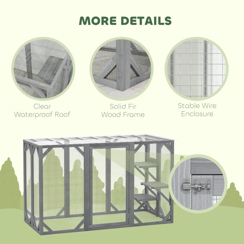 Pawhut Wooden Cat House 71" Catio Outdoor Cat Enclosure with 3 Platforms Large Door