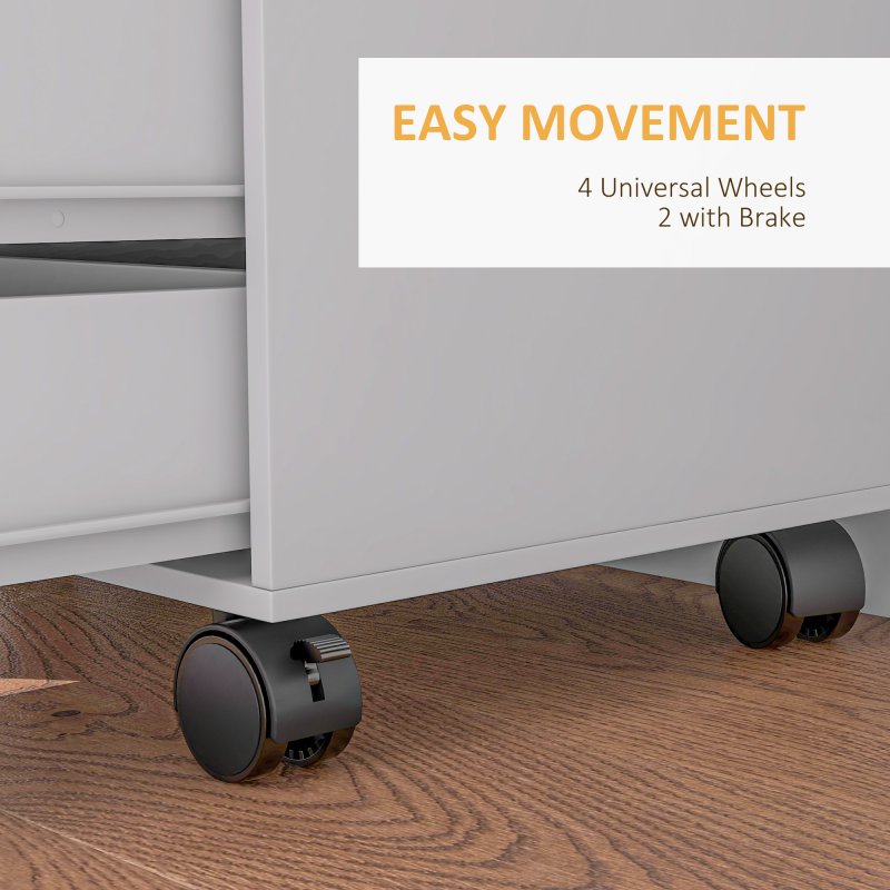 HOMCOM Lateral Office Storage Cabinet on Wheels, 5-Drawers Cabinet with Door and Adjustable Shelf for Home Office, White