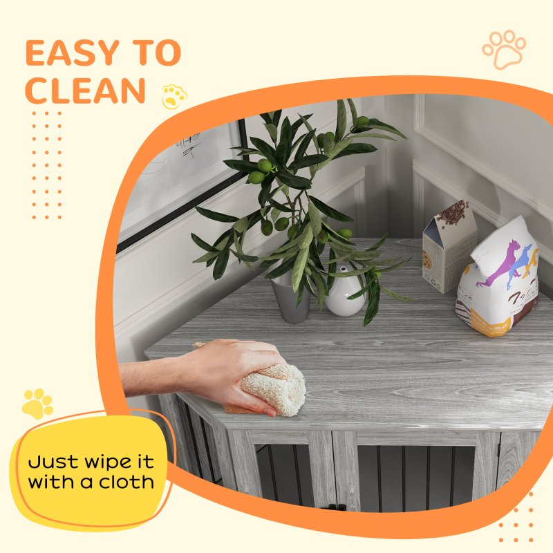 PawHut Dog Crate Furniture, Side Table Dog Kennel with Cushion, Large Door, for Large Dogs - Grey