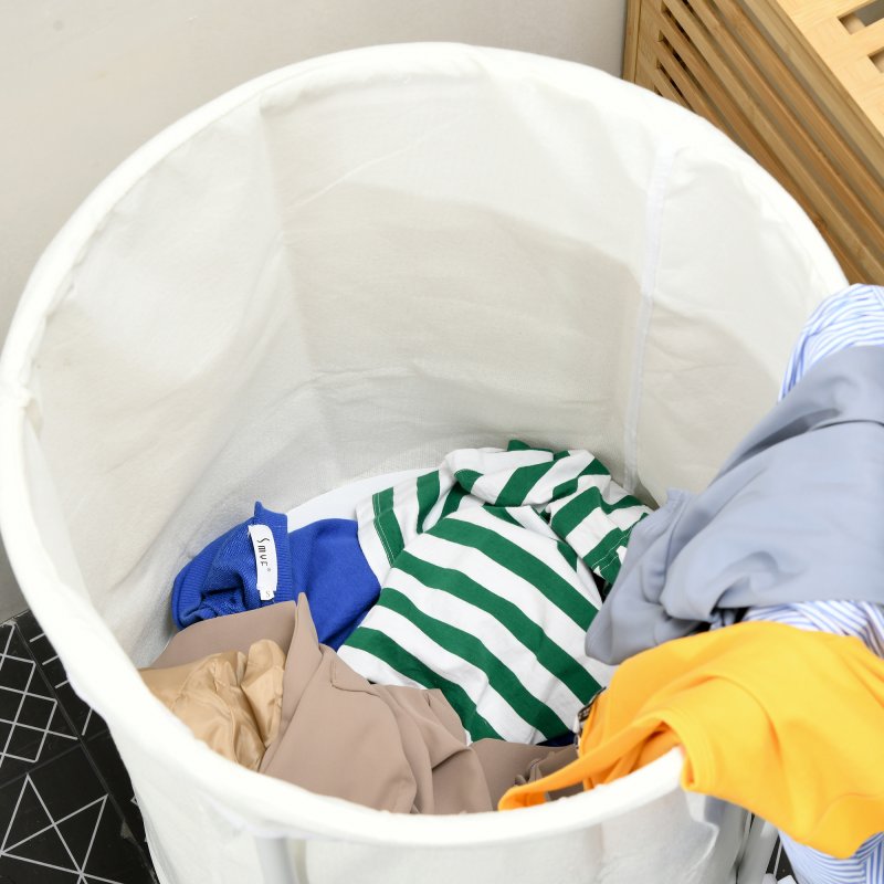 HOMCOM 100L Rolling Laundry Basket on Wheels, 50cm Round Laundry Hamper with Removable Bag and Steel Frame for Bedroom, Bathroom, Laundry Room, Cream White