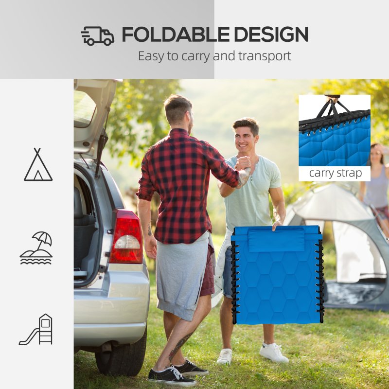 Outsunny 2 Piece Foldable Sun Lounger Set with 5-level Reclining Back, Outdoor Tanning Chairs Sun Loungers with Build-in Padded Seat, Side Pocket, Headrest for Beach, Patio, Blue