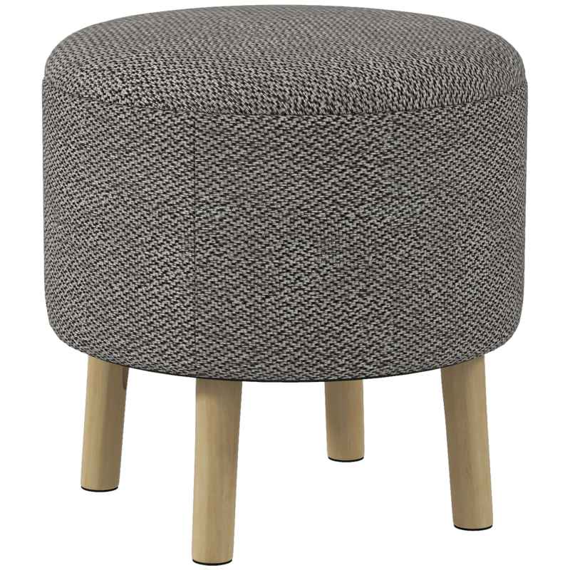 HOMCOM Round Storage Stool, Linen Fabric Upholstered Foot Stool with Removable Top, Padded Seat, Hidden Space and Wooden Legs for Living Room