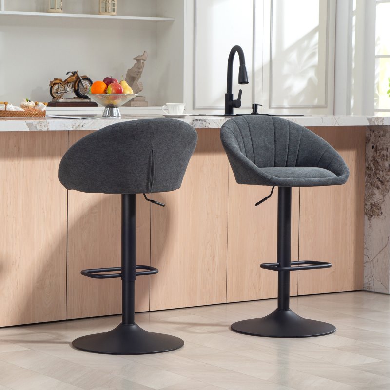 HOMCOM Bar Stools Set of 2, Swivel Barstools, Height Adjustable Breakfast Bar Chairs with Backrest and Footrest for Kitchen Island Counter, Dining Room, Dark Grey