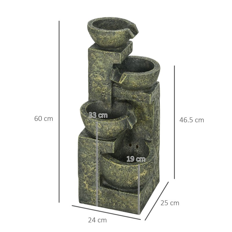 Outsunny Outdoor Garden Water Feature with 4-Tier Stacked Stone Look Bowls, Patio Cascading Waterfall Fountain, Adjustable Flow, Rustic D??cor, Black and Yellow