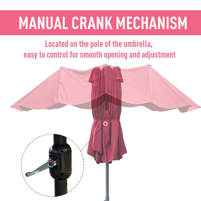 Outsunny 4.6m Garden Parasol Double-Sided Sun Umbrella Patio Market Shelter Canopy Shade Outdoor with Cross Base - Red