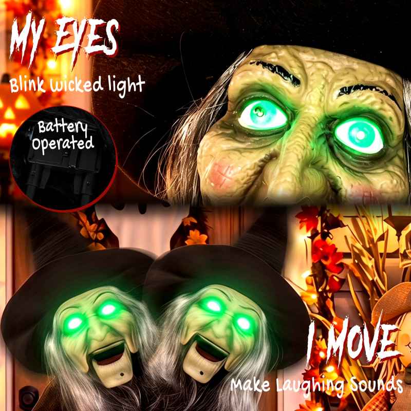HOMCOM 94cm Animated Witch Halloween Decorations Outdoor Indoor, Scary Halloween Animatronics Decor with Sound Touch Activated, Candy Bag Prop with Light Up Eyes for House Garden Party