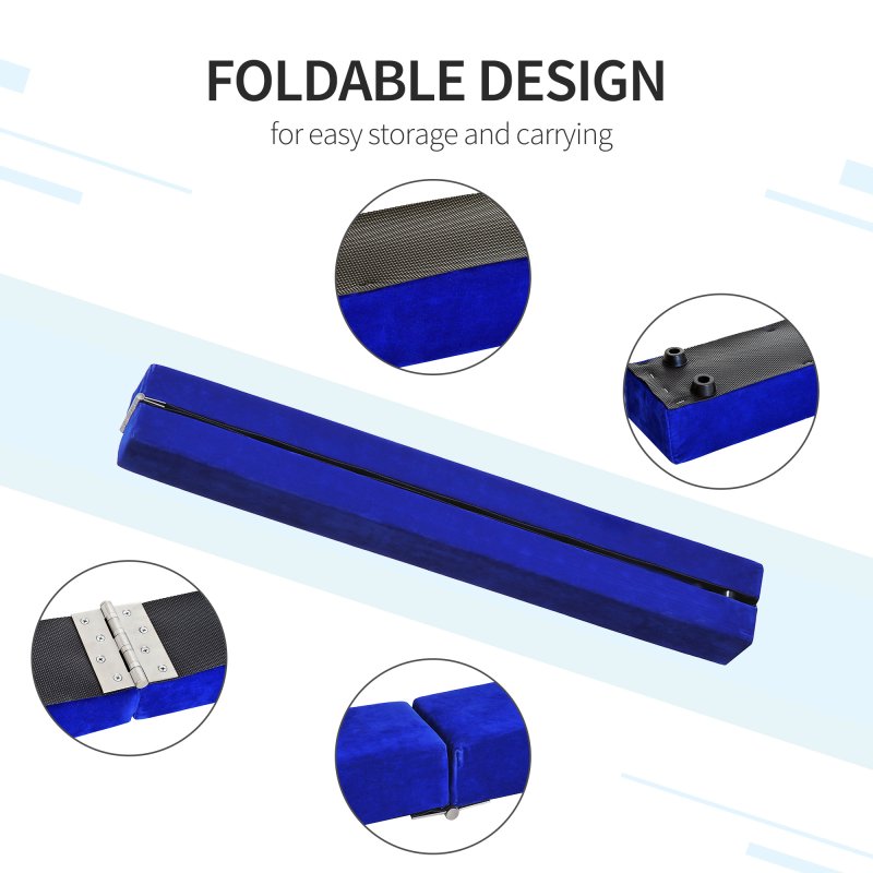 HOMCOM 2.1M 7FT Gymnastics Folding Balance Beam Home Gym Training Exercise Sports - Blue