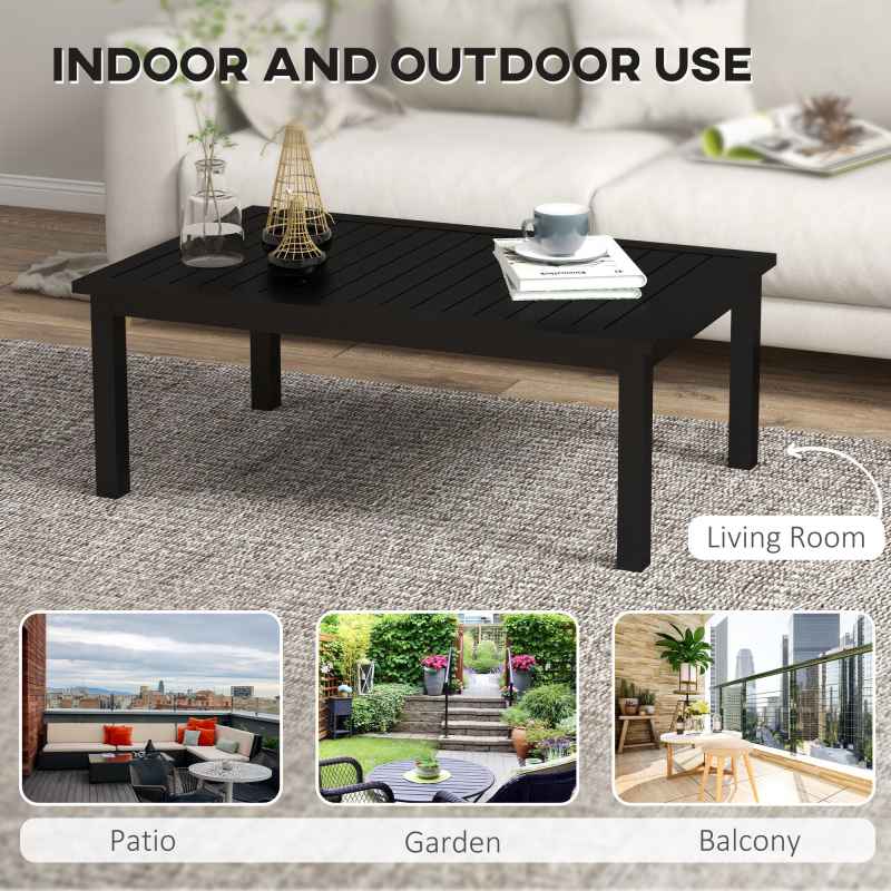 Outsunny Aluminium Outdoor Coffee Table, Rectangular Patio Side Table with Slat Tabletop for Indoor, Garden, Balcony, 100cm x 60 cm, Black