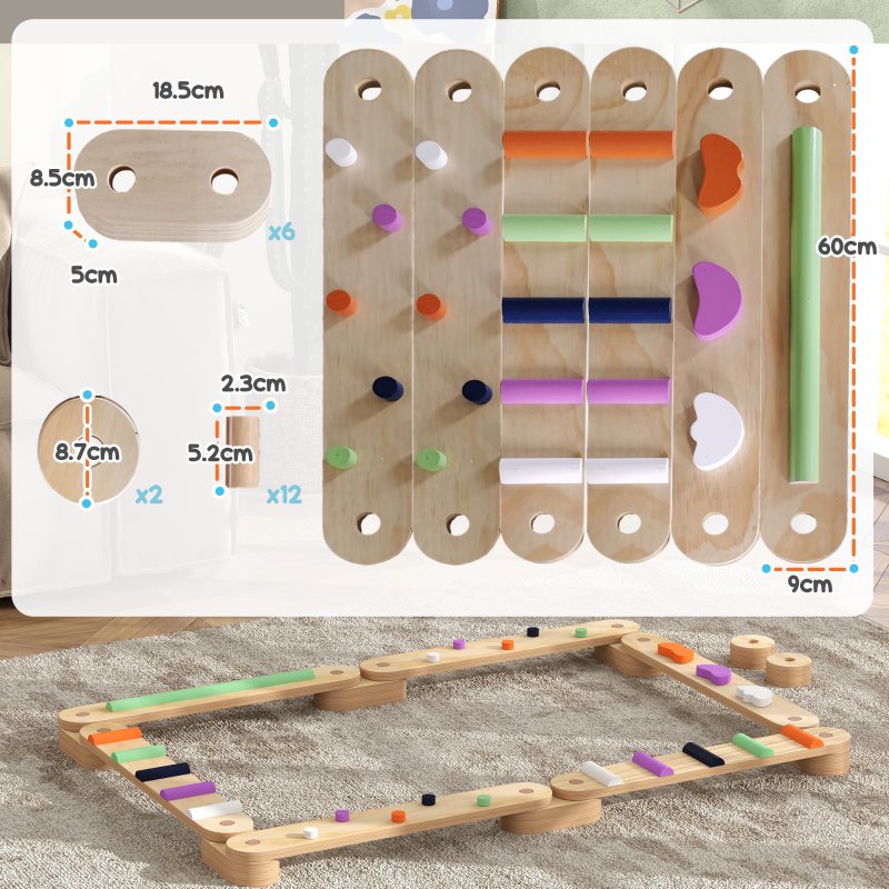 AIYAPLAY Wooden Balance Beam Board for Kids, Indoor Outdoor Play Equipment Build Coordination Agility and Strength, Toddler Obstacle Course for 3-8 Years