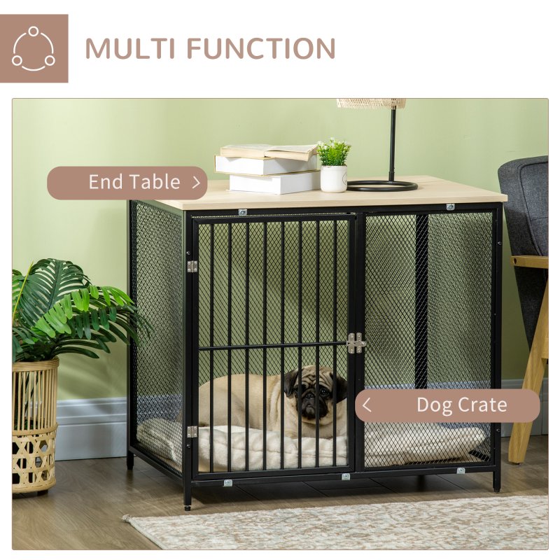 PawHut Dog Crate Furniture Side End Table Indoor Dog Kennel w/ Soft Washable Cushion, Wire Mesh, for Small and Medium Dogs