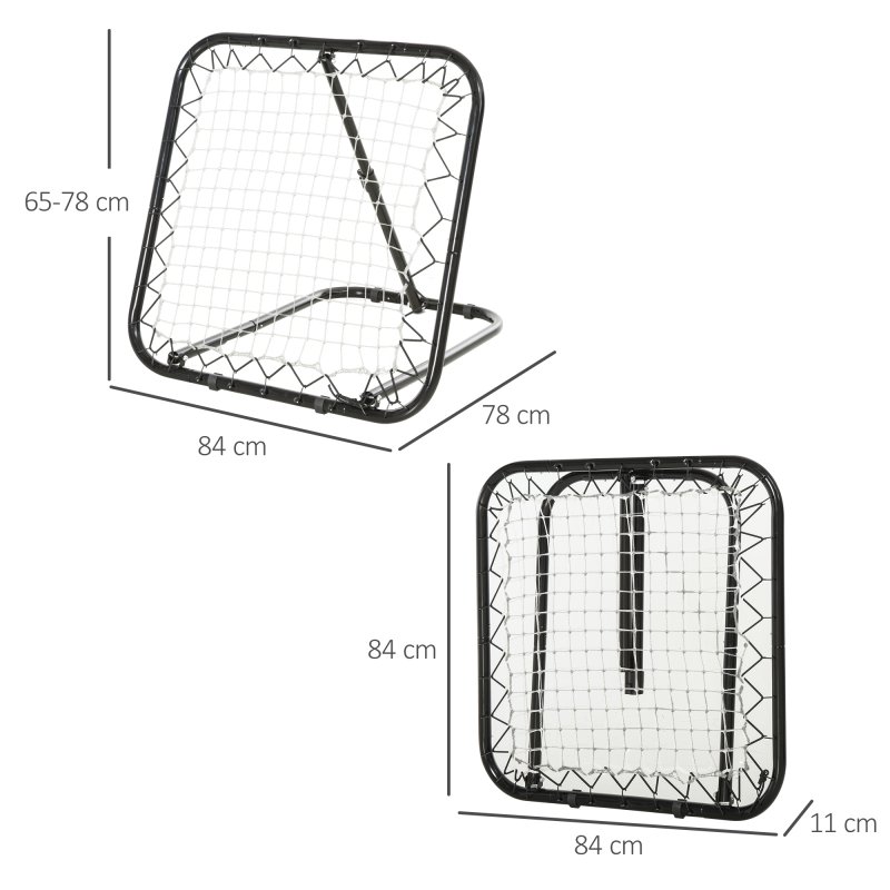 HOMCOM Angle Adjustable Rebounder Net Goal Training Set Suitable For Football, Baseball, Basketball Daily Training Black - 78L x 84W x 65-75H cm