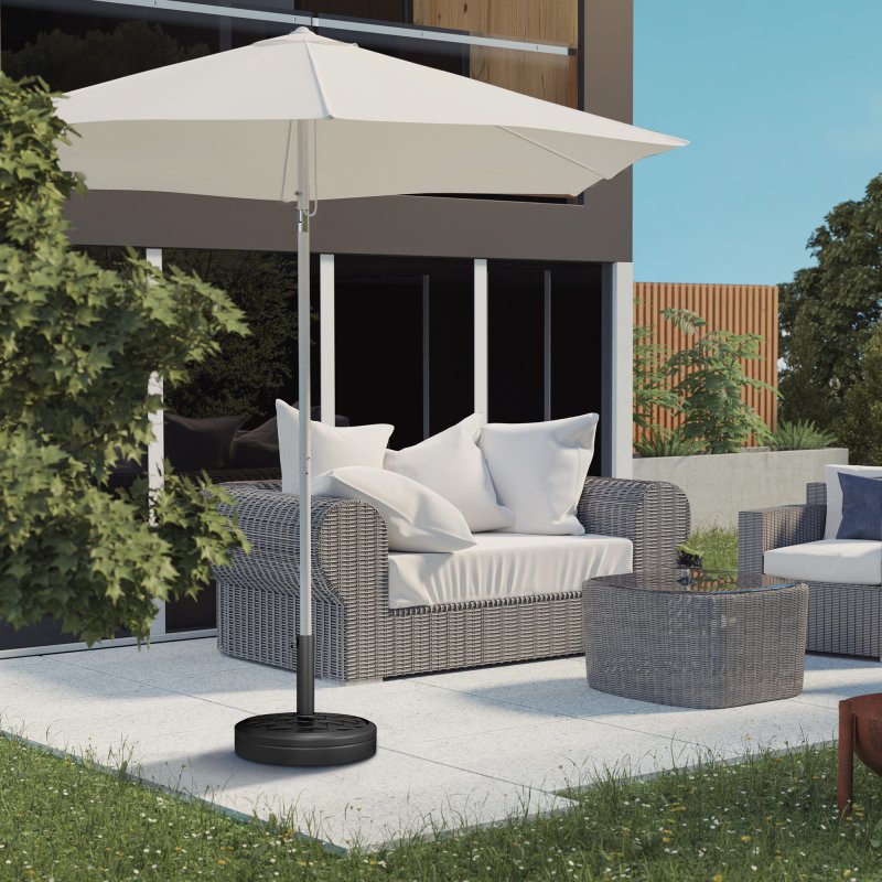 Outsunny 18kg Concrete Parasol Base with Rattan Effect, Heavy Duty Round Umbrella Stand, 45cm Dia. Patio Market Table Garden Parasol Stand for 38mm, 48mm Poles, Black