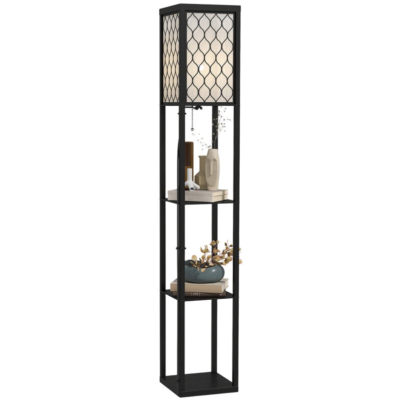HOMCOM Modern Shelf Floor Lamp Light with Three Open Shelves Large Storage Display, for Living Room, 160cm, Bulb not Included, Black