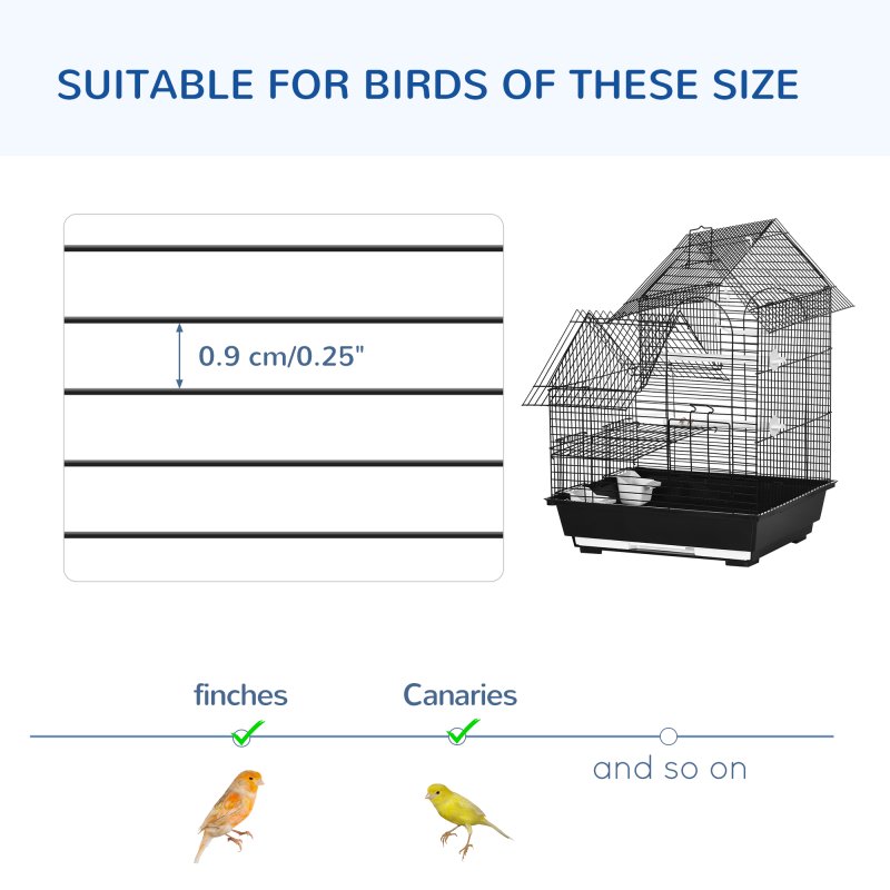 PawHut Metal Bird Cage for Finch, Canary w/ Food Containers, Swing Ring, Tray, Handle, 39 x 33 x 47cm