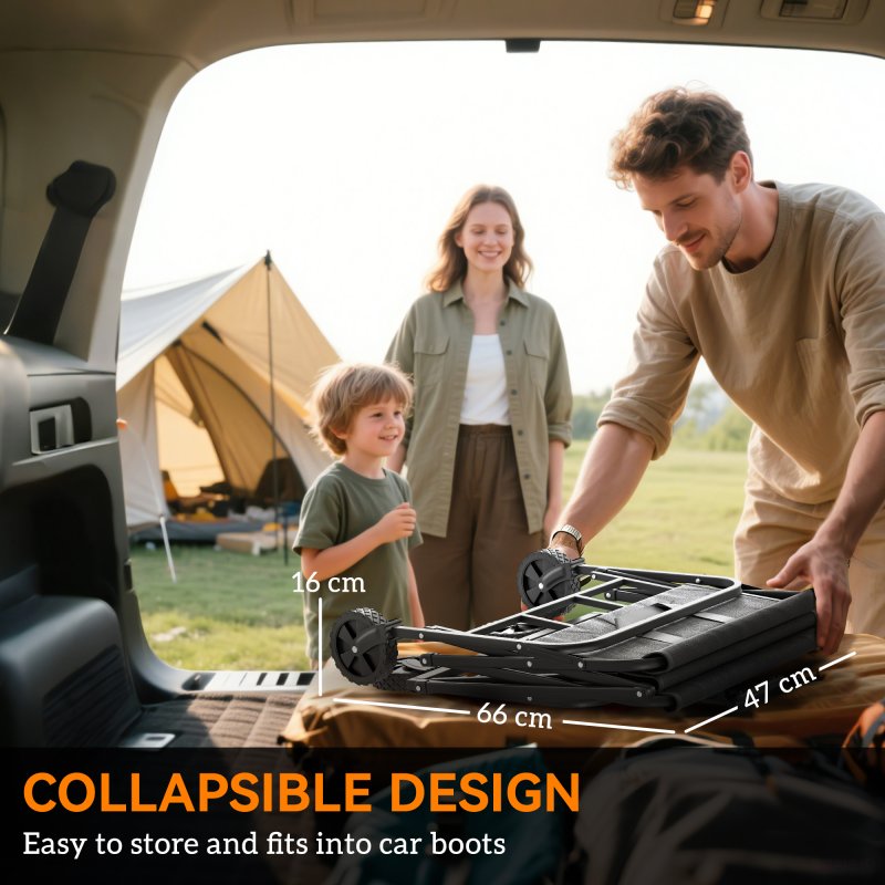 Outsunny 62L Festival Trolley on Wheels, Garden Folding Trolley Cart, 120kg Heavy Duty Collapsible Folding Wagon with Adjustable Handle and Carrying Bag for Beach, Camping, Festival, Grey