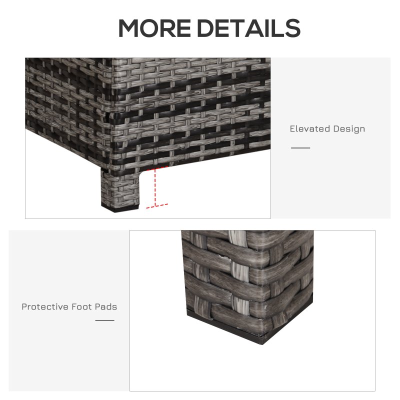 Outsunny PE Rattan Coffee Table, Rectangular Outdoor Coffee Table with Tempered Glass Top, 70 KG Capacity for Garden, Balcony, Terrace, Patio, Mixed Grey